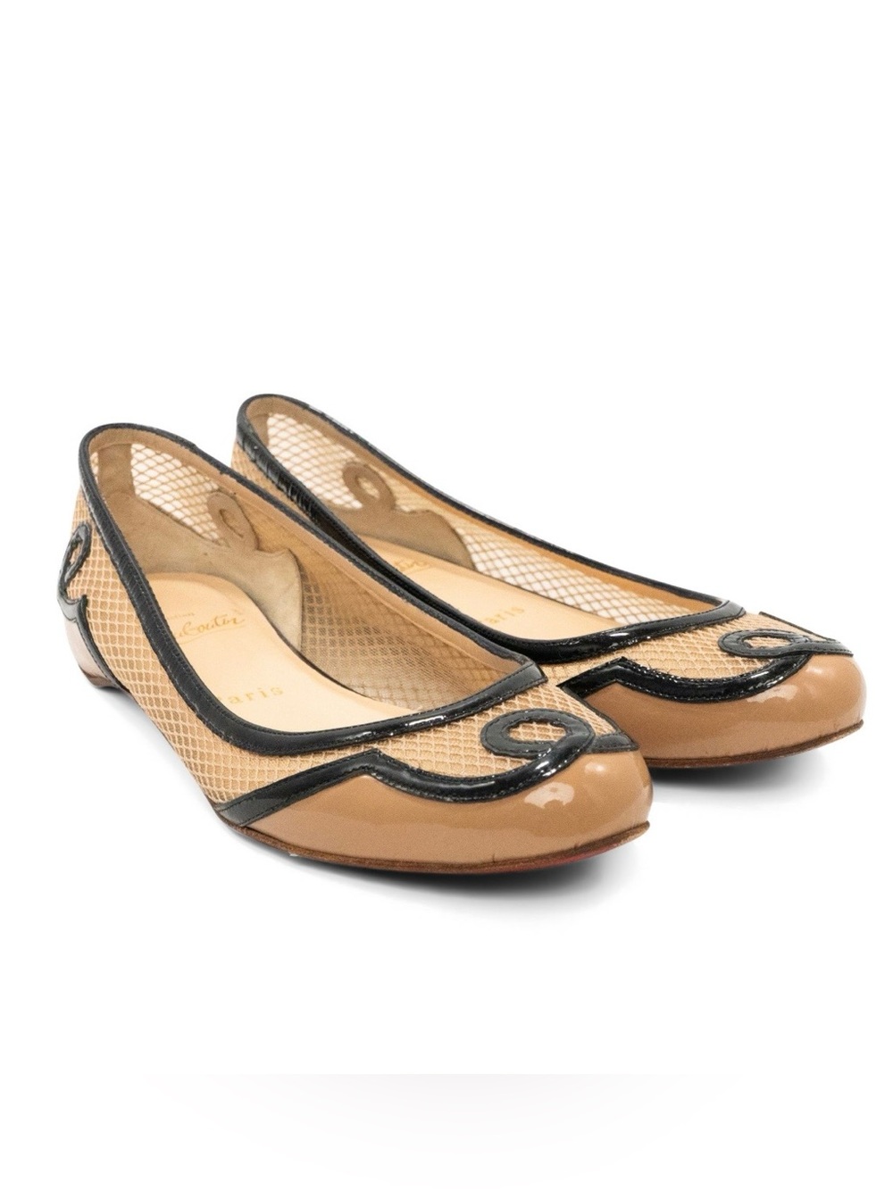 Christian Louboutin mesh and patent leather ballet flats with red bottom